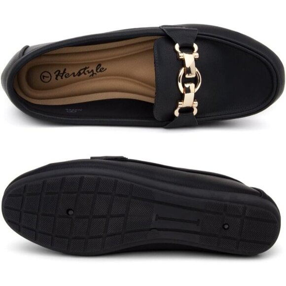 Women Black Herstyle Penny Loafers Lightweight Walking Flats Casual Shoes - Picture 3 of 6